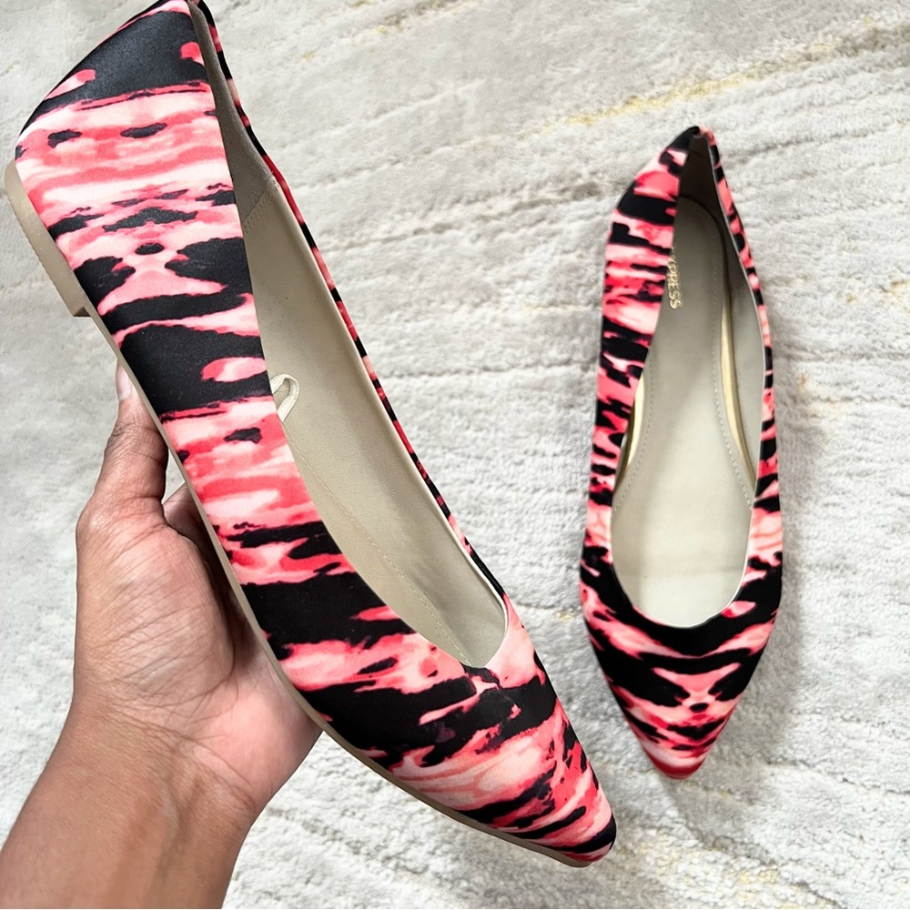 Express Pink & Black Abstract Animal Print Flats Size 10